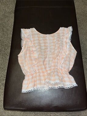 BB Dakota Peach and White Gingham Ruffle Peplum Top
